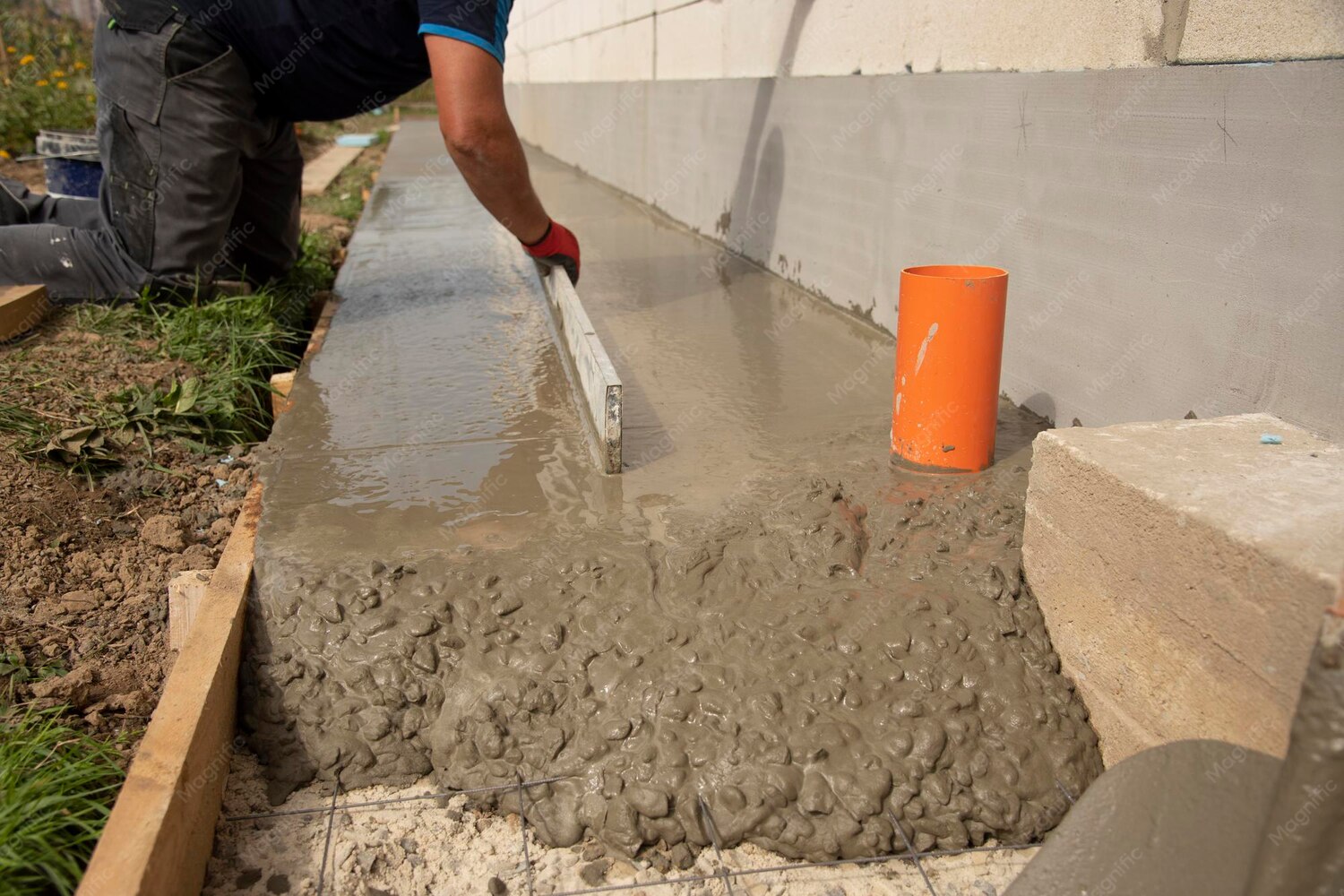 Foundation repair team at work